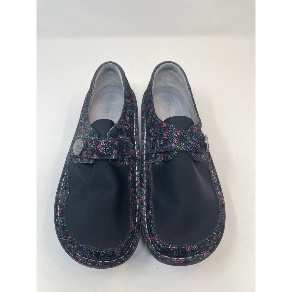 Alegria Den-489W Clogs Women 39 Black Multi Floral Excellent Comfort Mary Jane